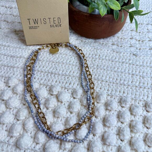 TWISTED SILVER Women's Artisan Boho Brass Bead Three Strand Necklace Adjustable - Picture 4 of 13